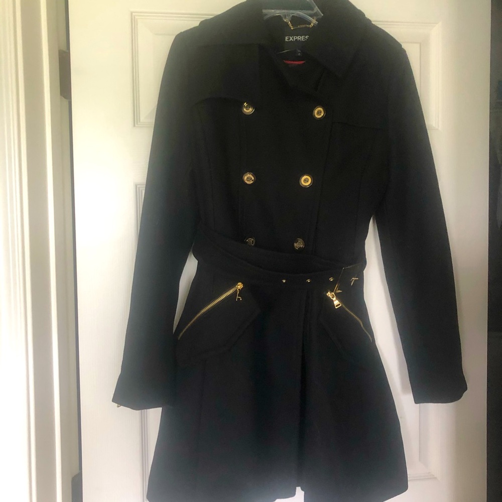 Express belted black pea coat